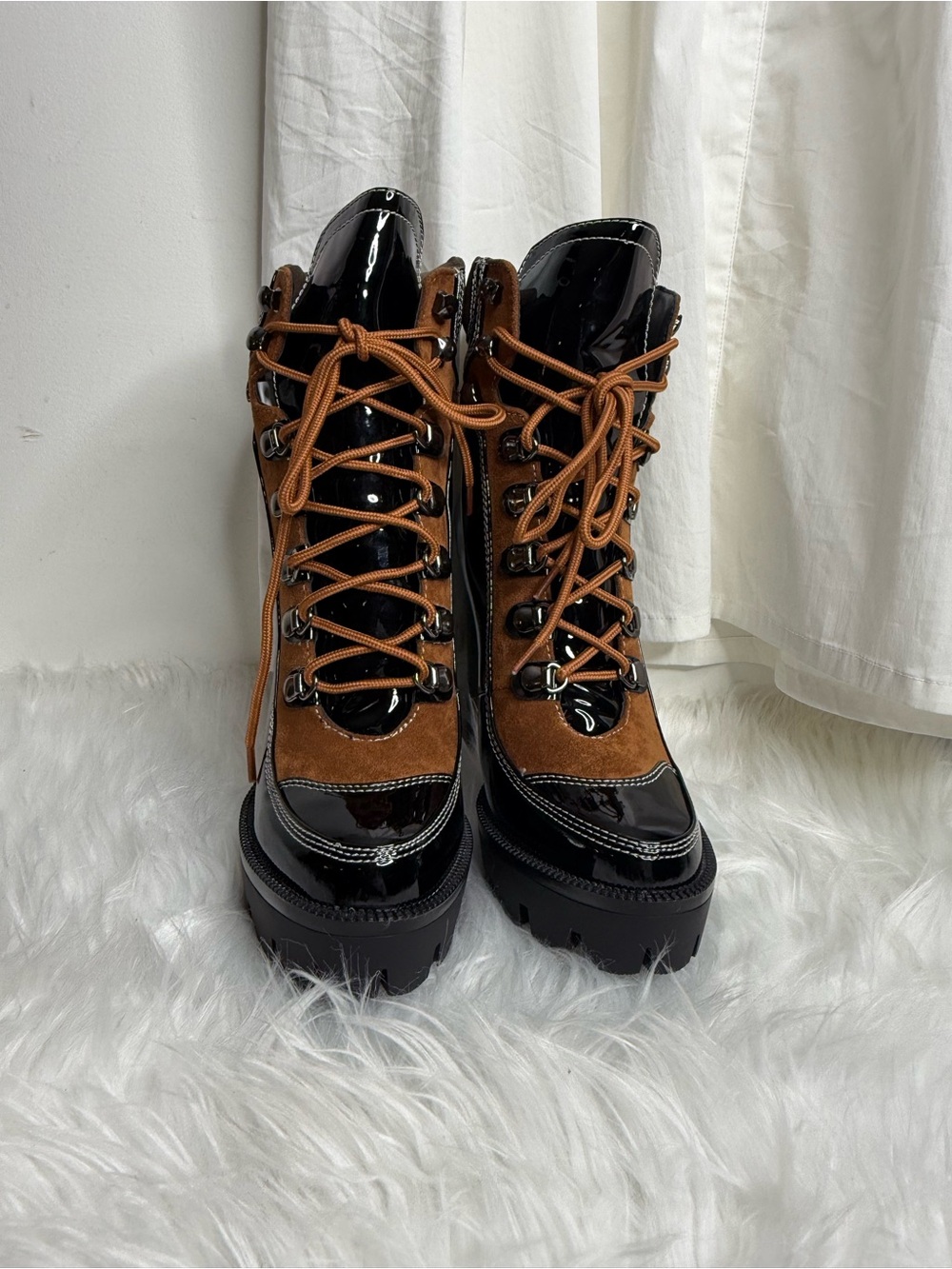 AZALEA WANG 
Black and Brown Lug Heel Lace-Up Women's Boots - Picture 7 of 7